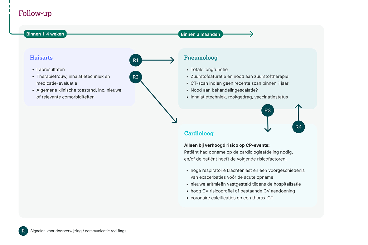 Infographic van het verloop van de nazorg voor COPD- patiënten na ontslag uit het ziekenhuis